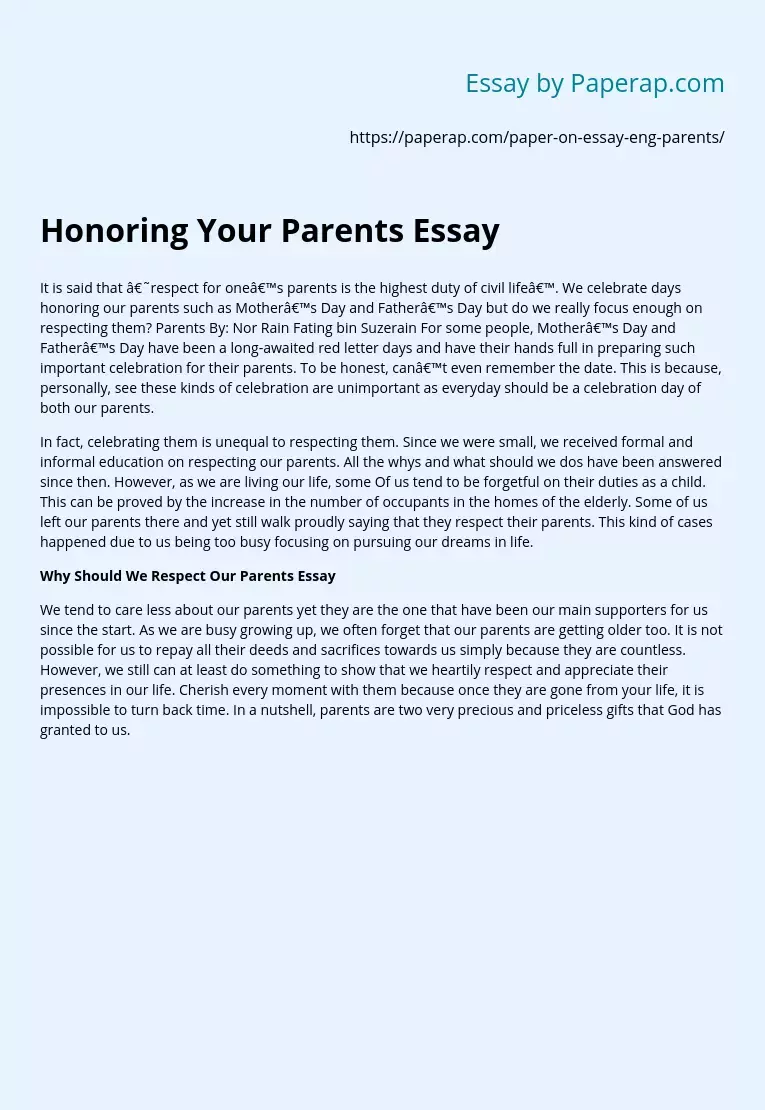 Honoring Your Parents Essay