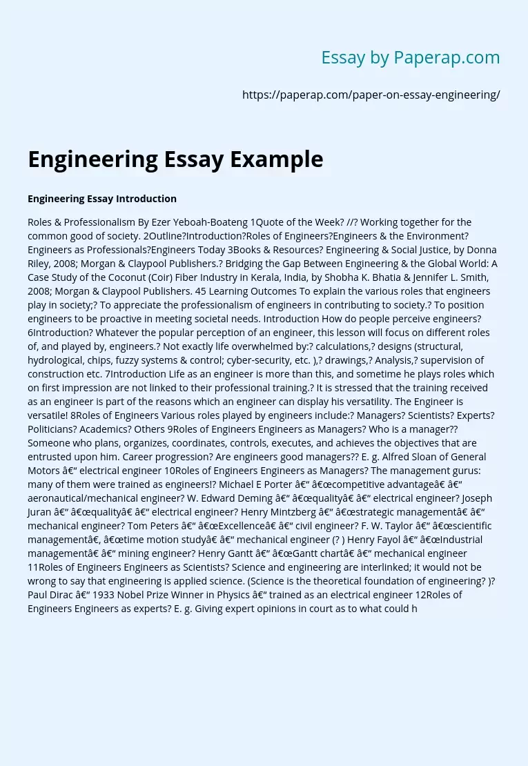 Engineering Essay Example