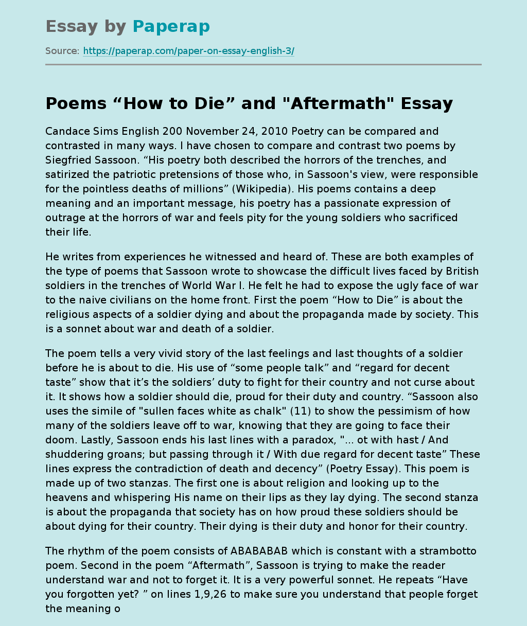 Poems “How to Die” and "Aftermath"