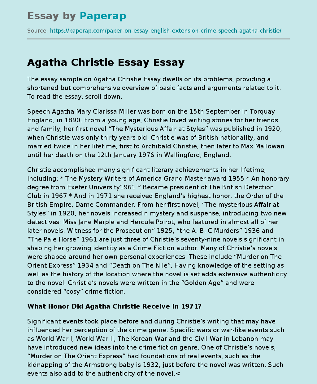 Agatha Christie Essay