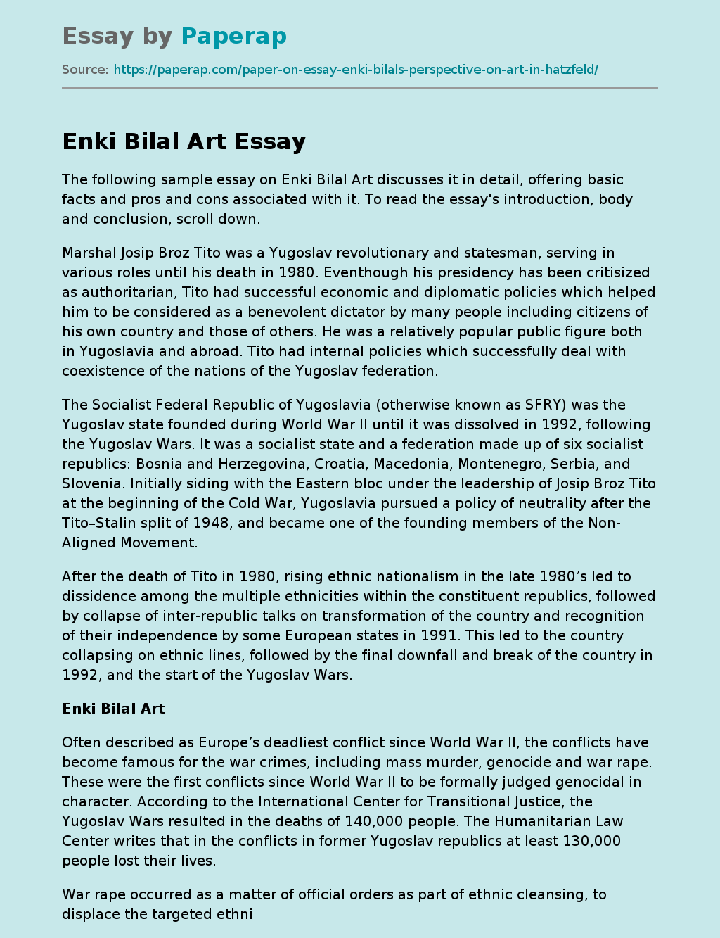 Enki Bilal Art: Croats and Serbs in Dalmatia
