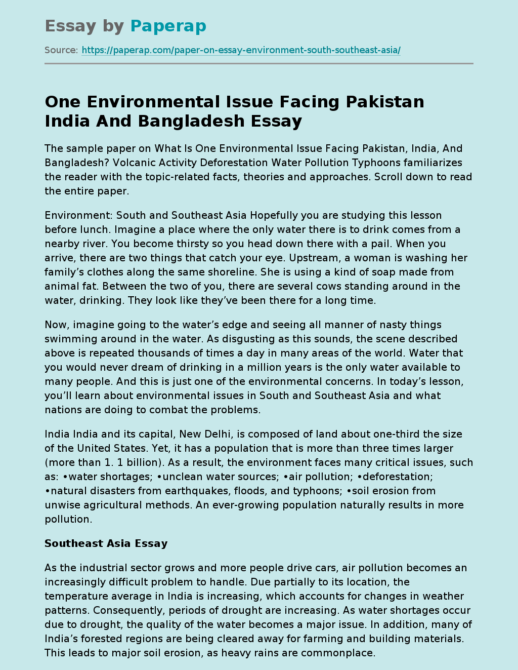 One Environmental Issue Facing Pakistan India And Bangladesh