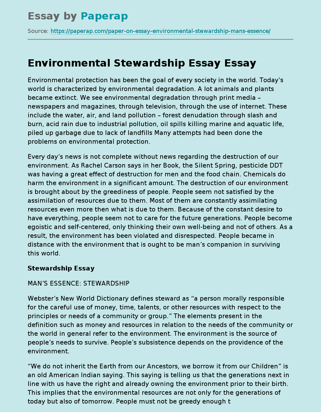 Environmental Stewardship Essay