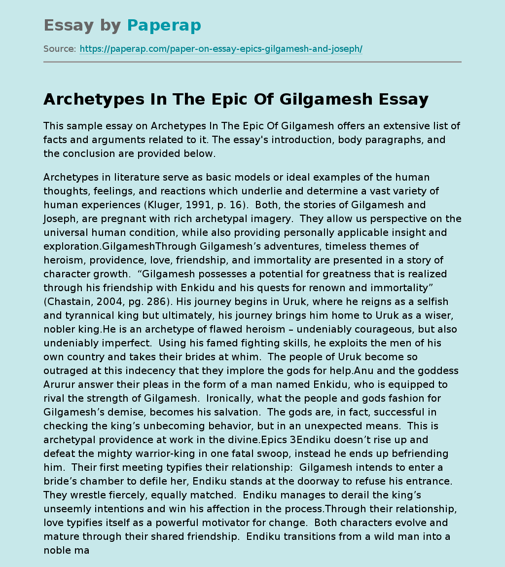 Archetypes In The Epic Of Gilgamesh