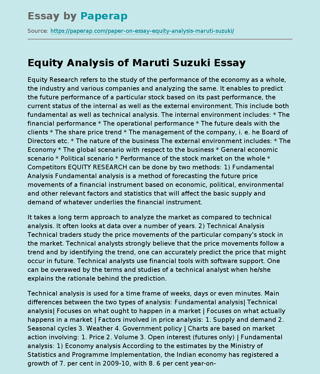 Equity Analysis of Maruti Suzuki
