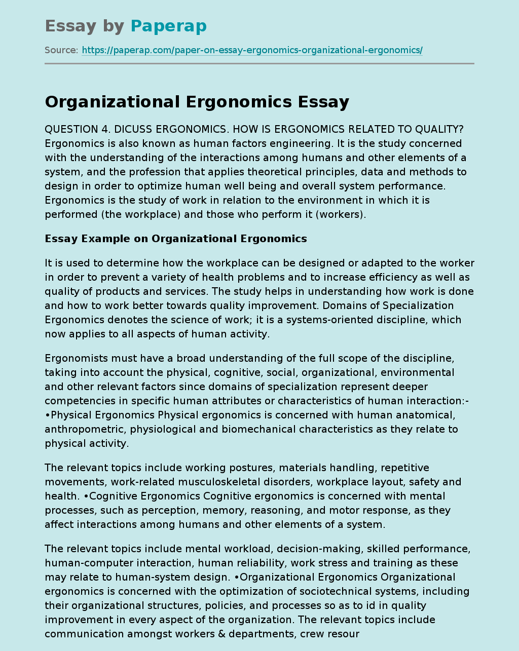 Organizational Ergonomics
