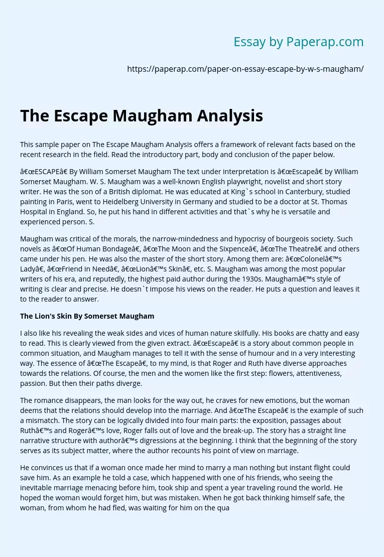 The Escape Maugham Analysis
