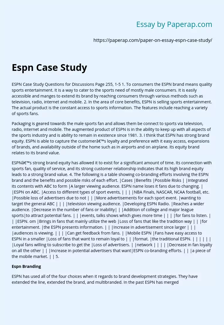 ESPN Brand Case Study Questions and Answers