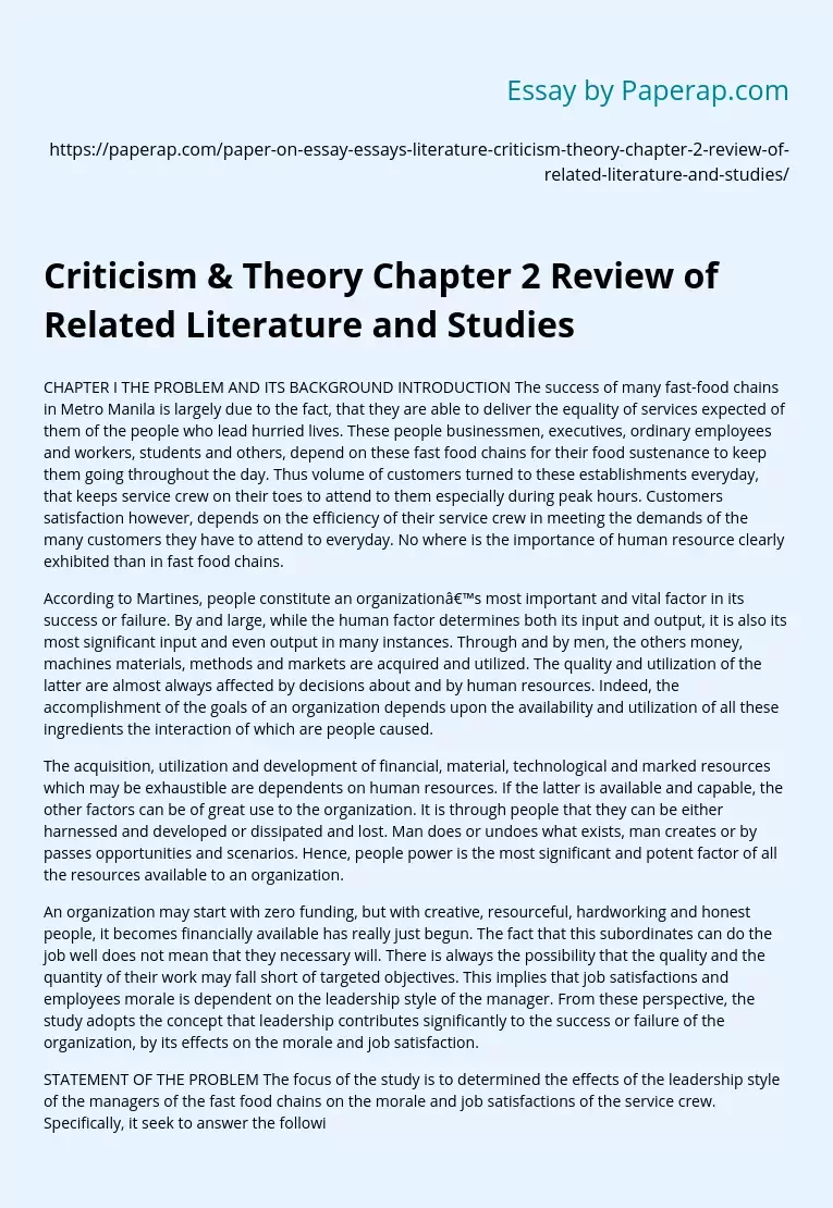 Criticism & Theory Chapter 2 Review of Related Literature and Studies