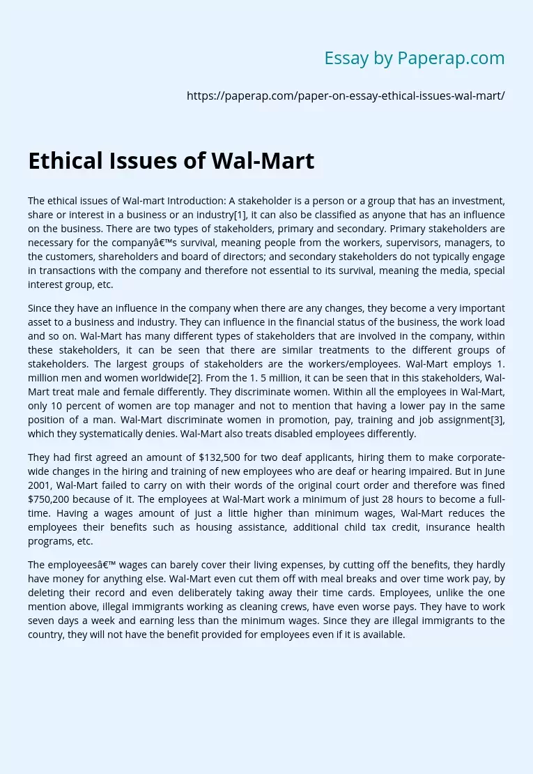 Ethical Issues of Wal-Mart