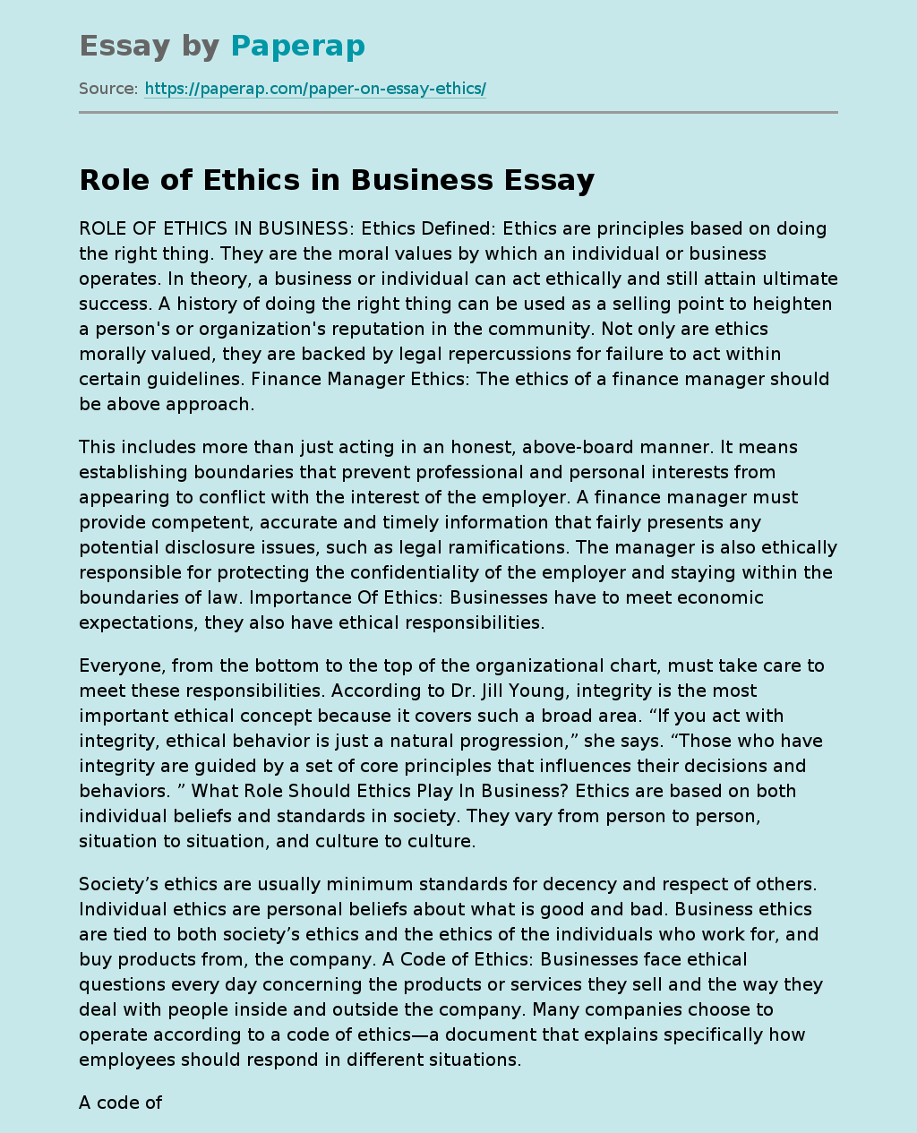 importance of business ethics