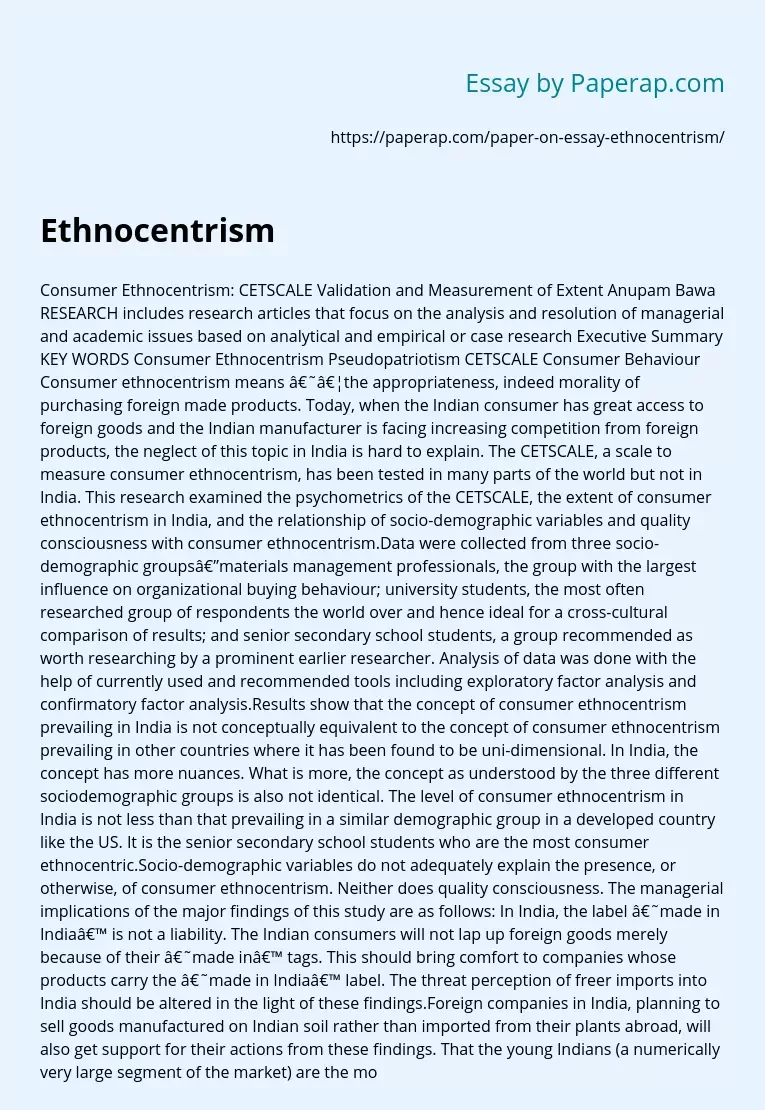 ethnocentrism introduction essay