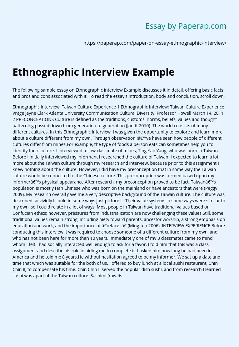 Ethnographic Interview Example