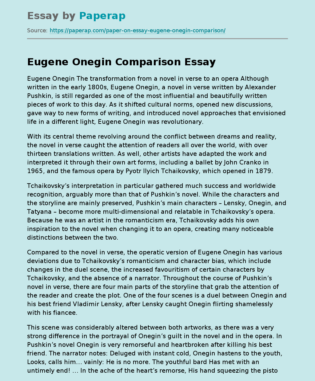 Eugene Onegin Comparison