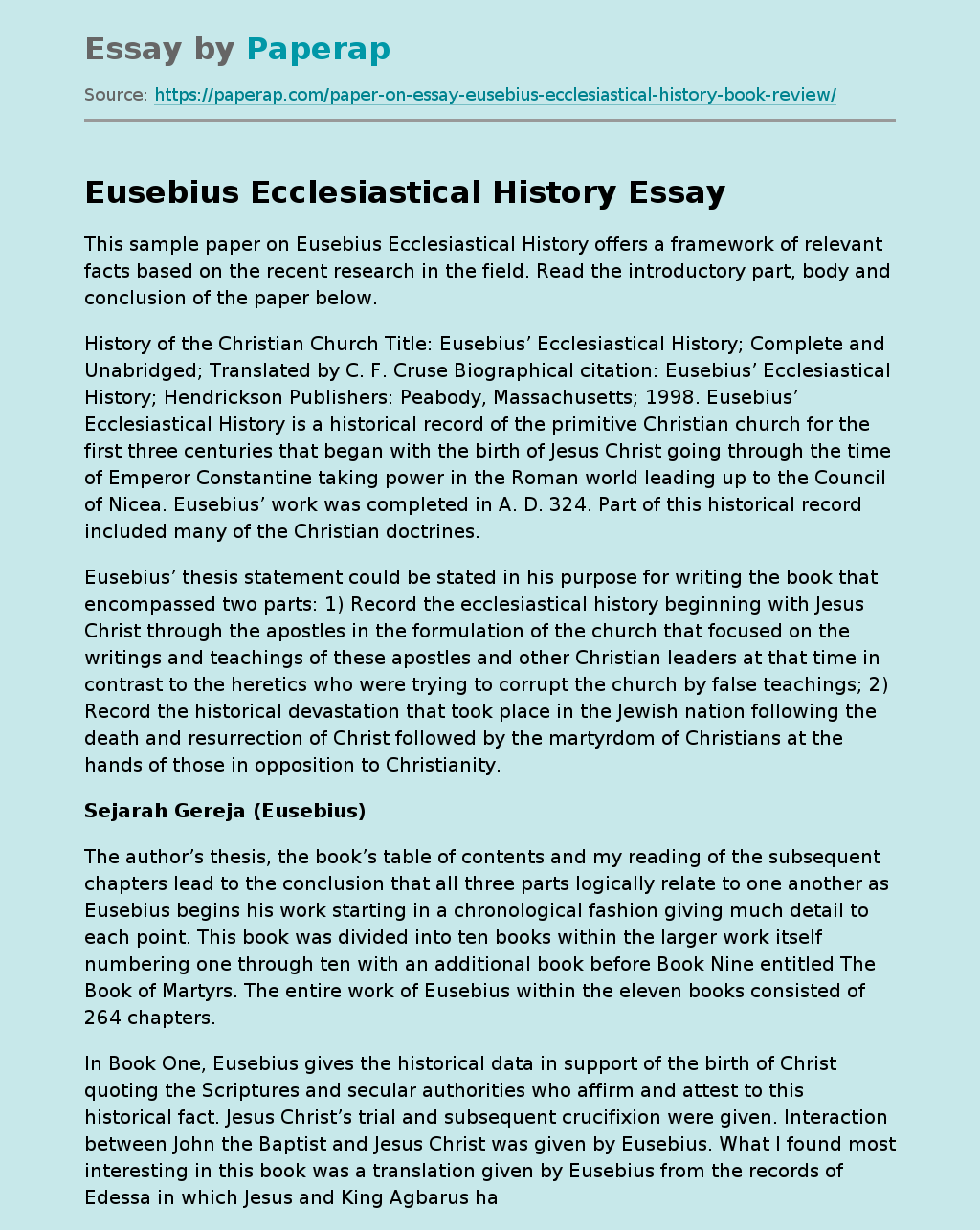 Eusebius Ecclesiastical History