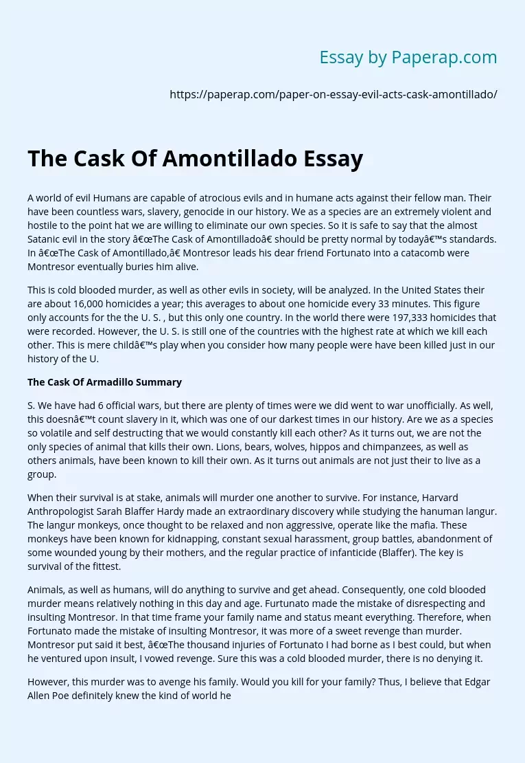 The Cask Of Amontillado Essay