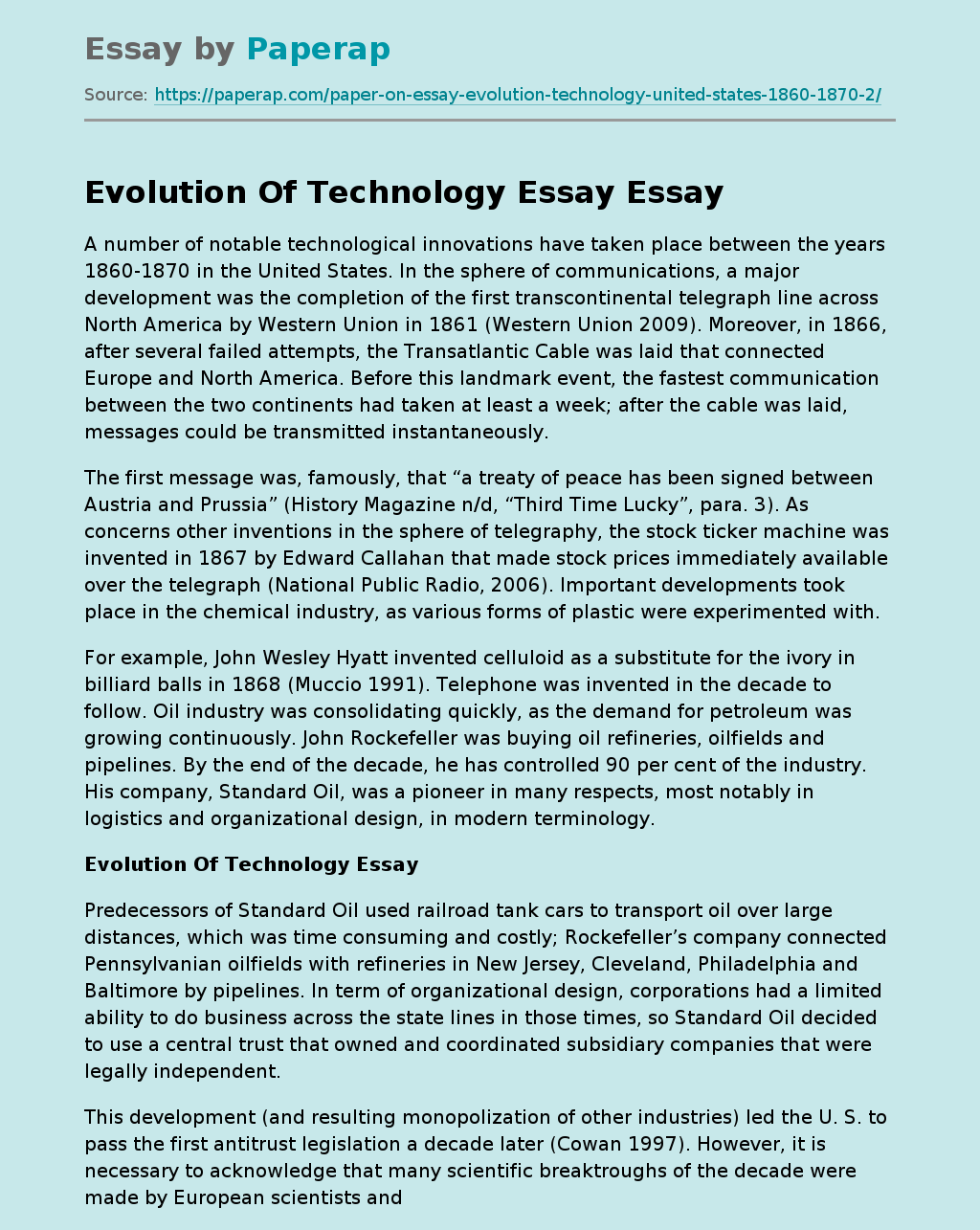 essay about evolution of technology