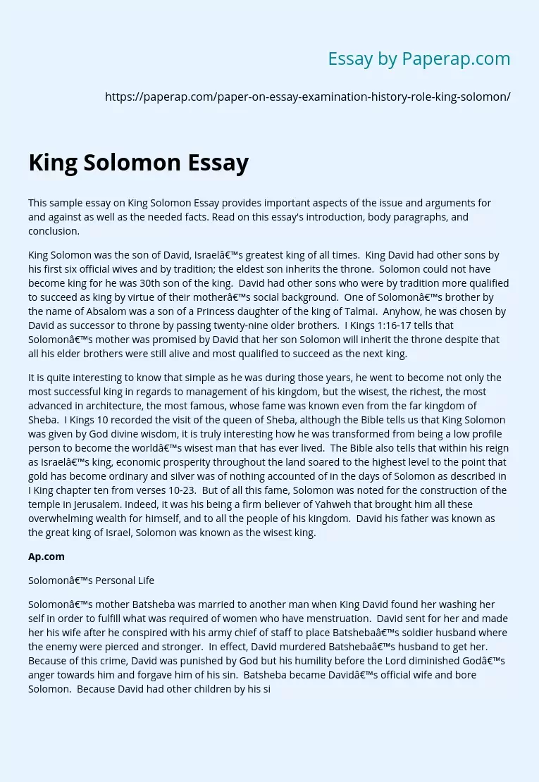 King Solomon Essay