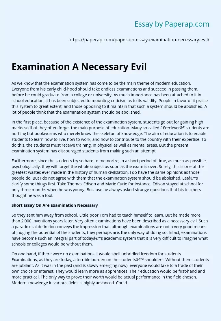 Examination A Necessary Evil