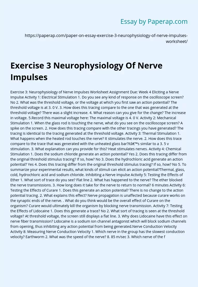 Exercise 3 Neurophysiology Of Nerve Impulses