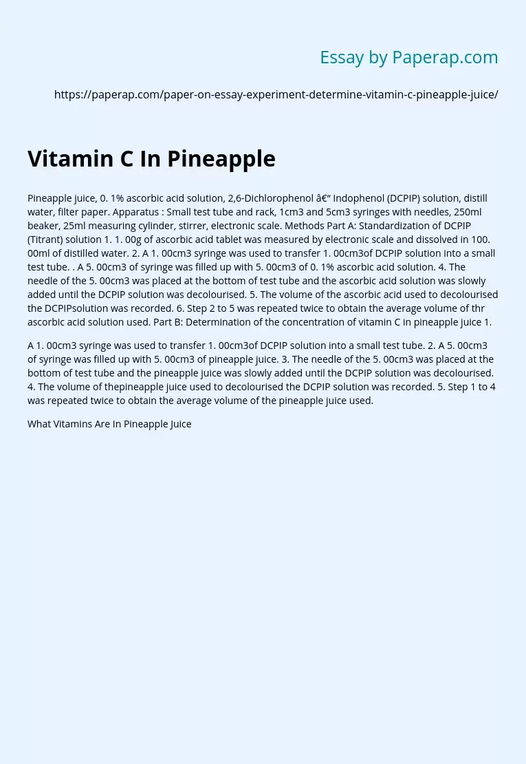 Vitamin C In Pineapple