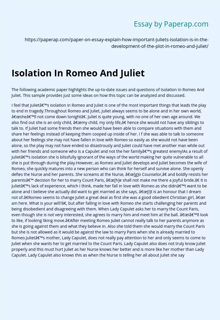 Isolation In Romeo And Juliet