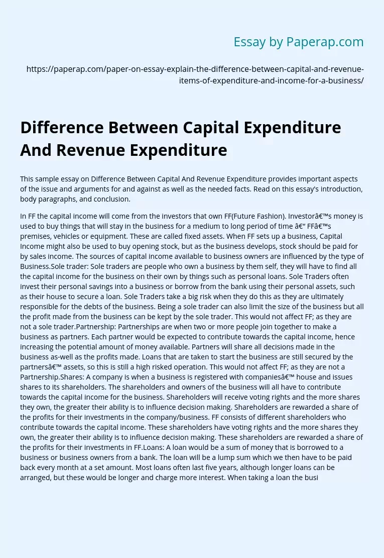 Difference Between Capital And Revenue Expenditure