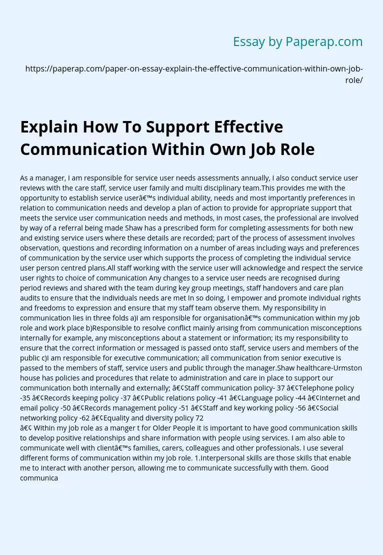 Explain How To Support Effective Communication Within Own Job Role