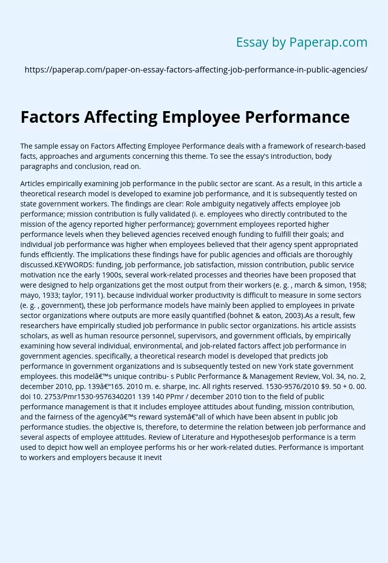 Factors Affecting Employee Performance