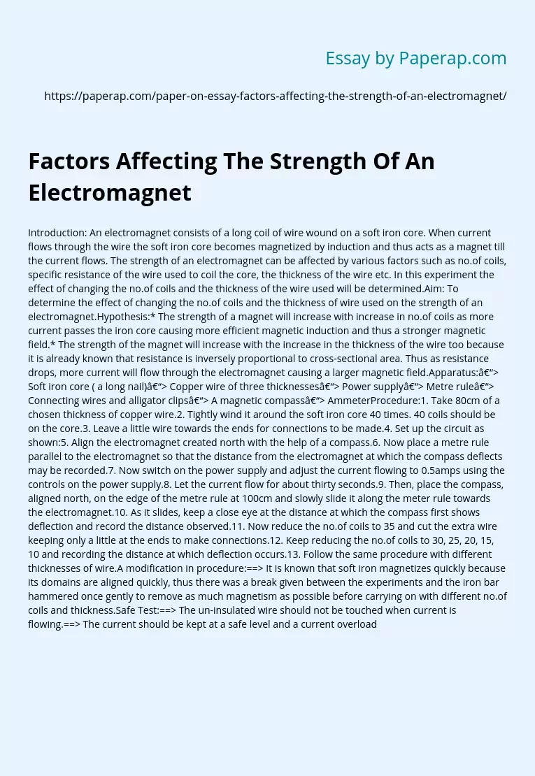 Factors Affecting The Strength Of An Electromagnet