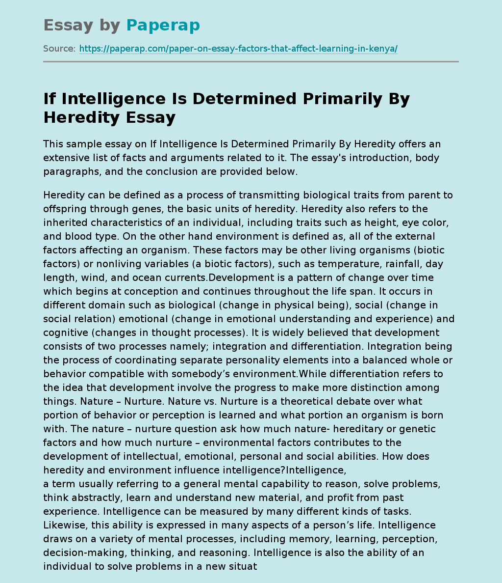If Intelligence Is Determined Primarily By Heredity