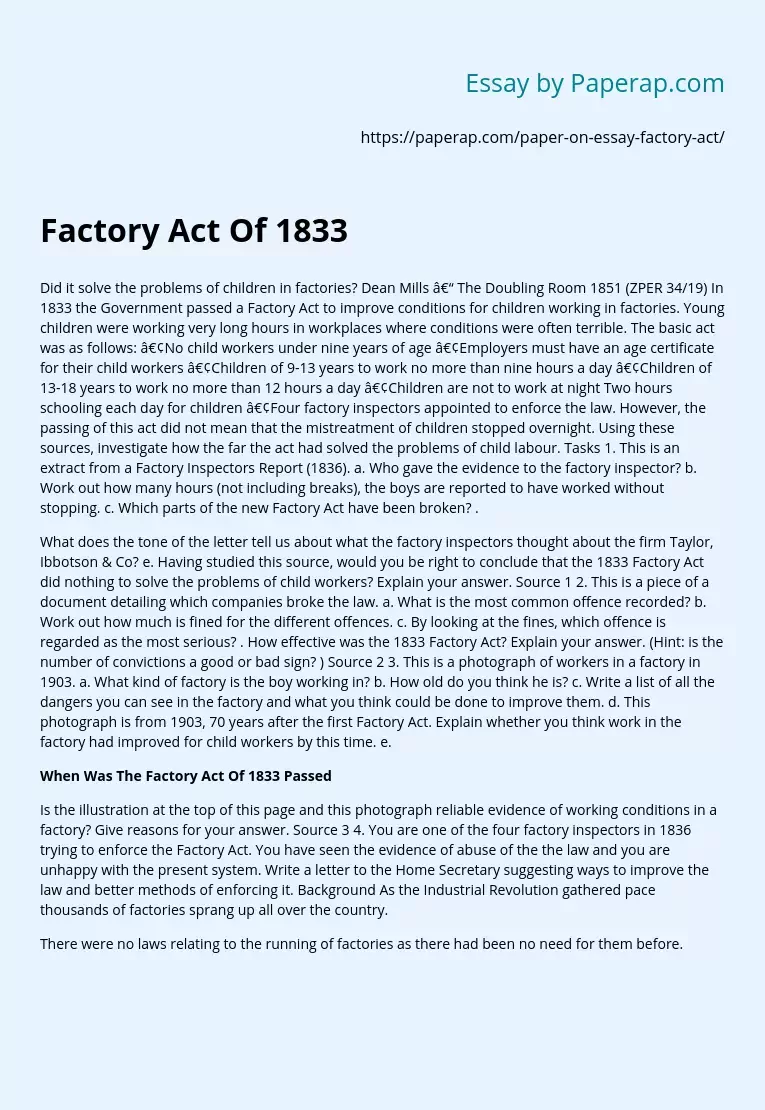 Factory Act Of 1833