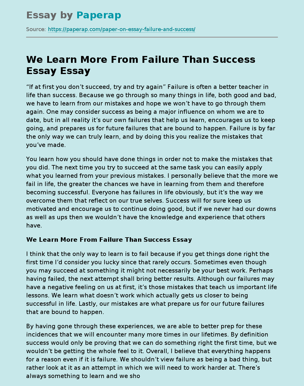 We Learn More From Failure Than Success Essay