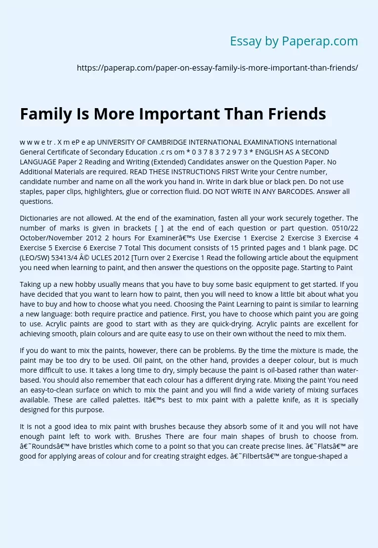Family Is More Important Than Friends