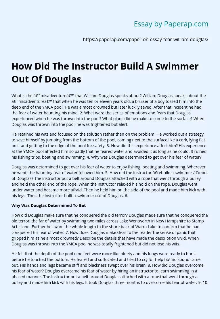 How Did The Instructor Build A Swimmer Out Of Douglas Free Essay Example