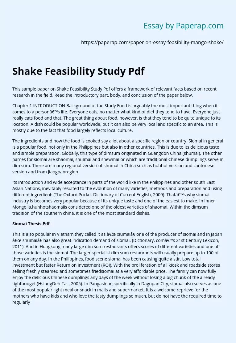 Shake Feasibility Study Pdf