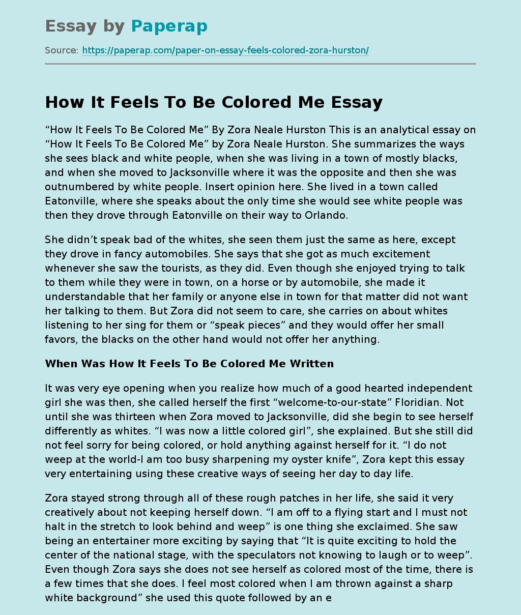 Analyzing Zora Neale Hurston's How It Feels To Be Colored Me