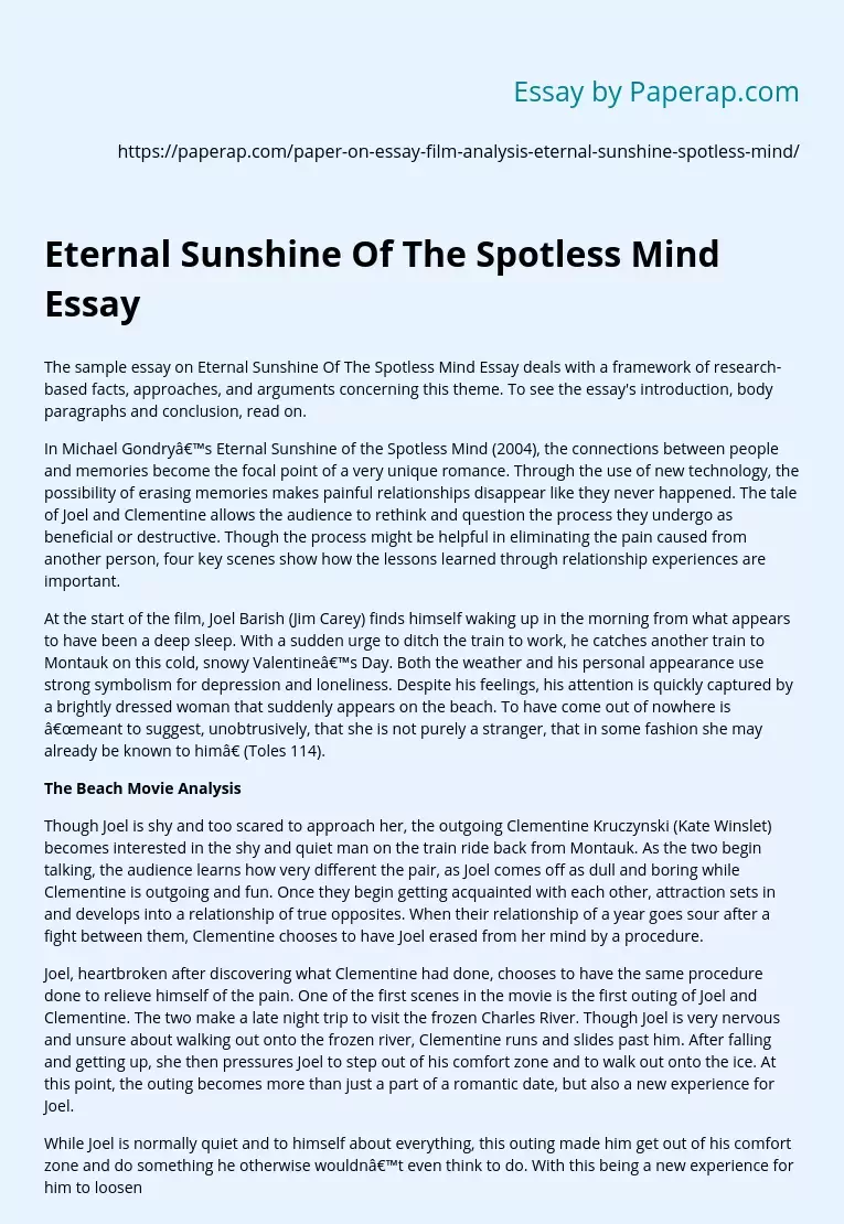 Eternal Sunshine Of The Spotless Mind Essay