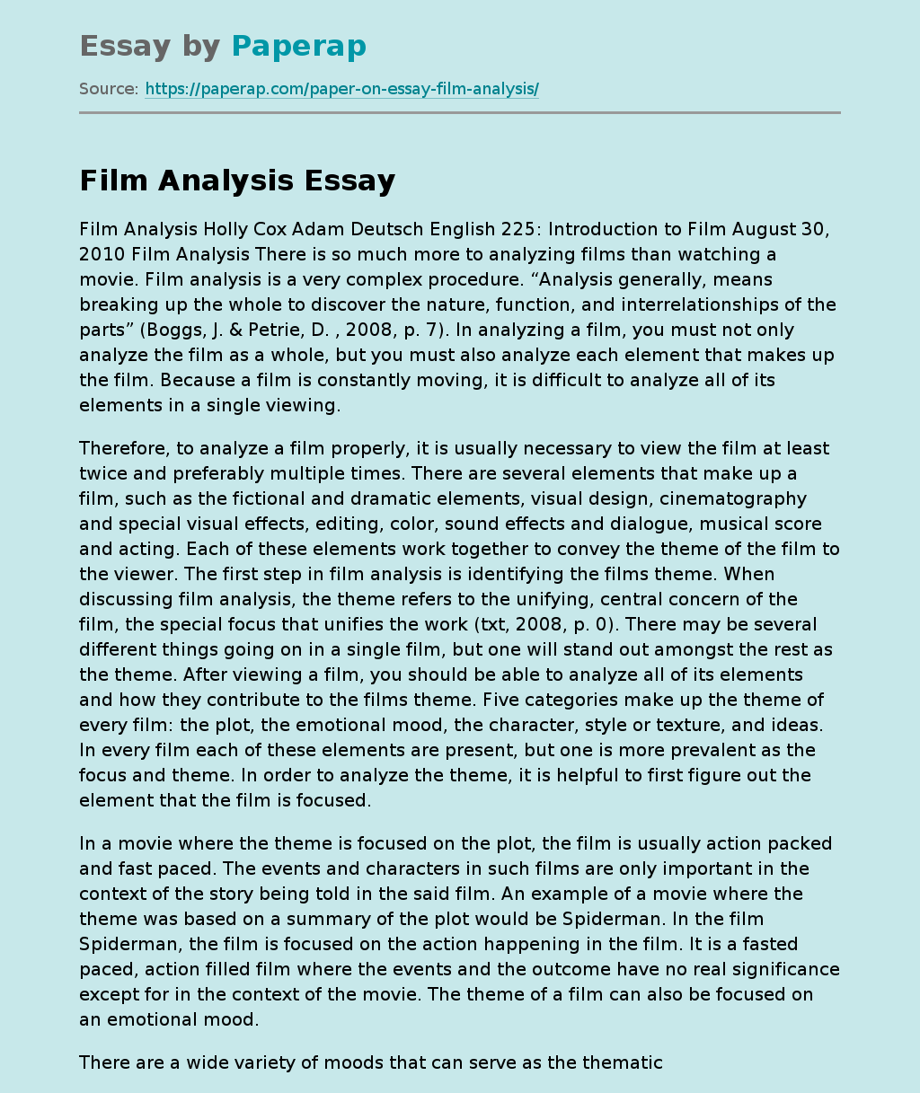 movie analysis essay definition