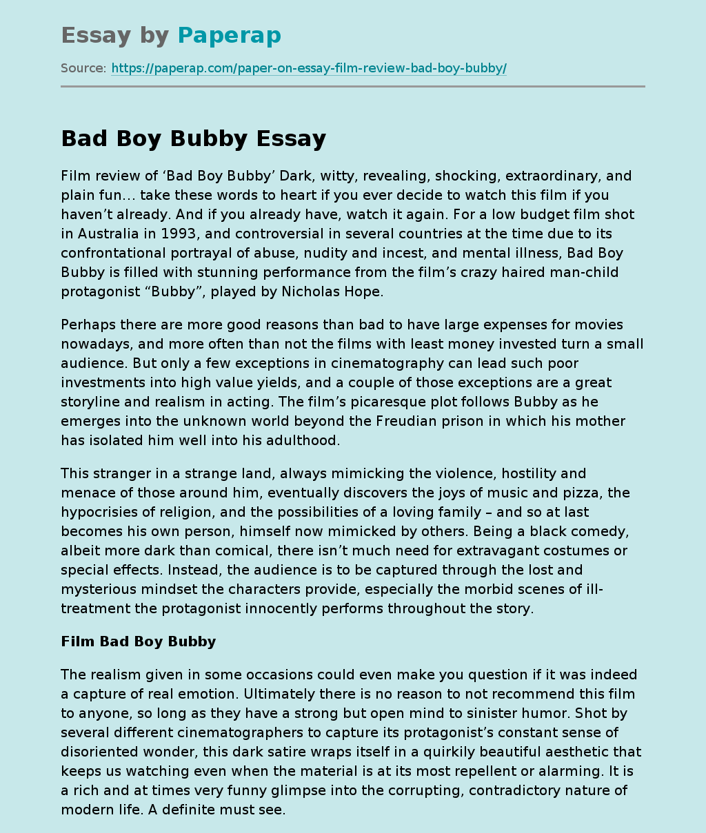 Review of 'Bad Boy Bubby': Dark, Witty and Shocking