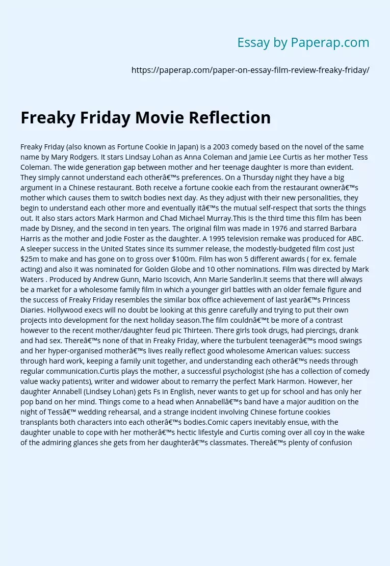 Freaky Friday Movie Reflection
