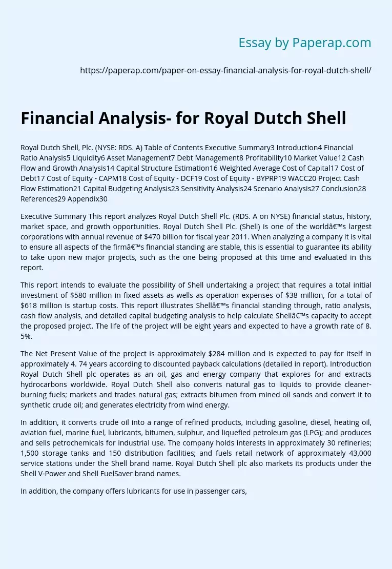 Financial Analysis for Royal Dutch Shell