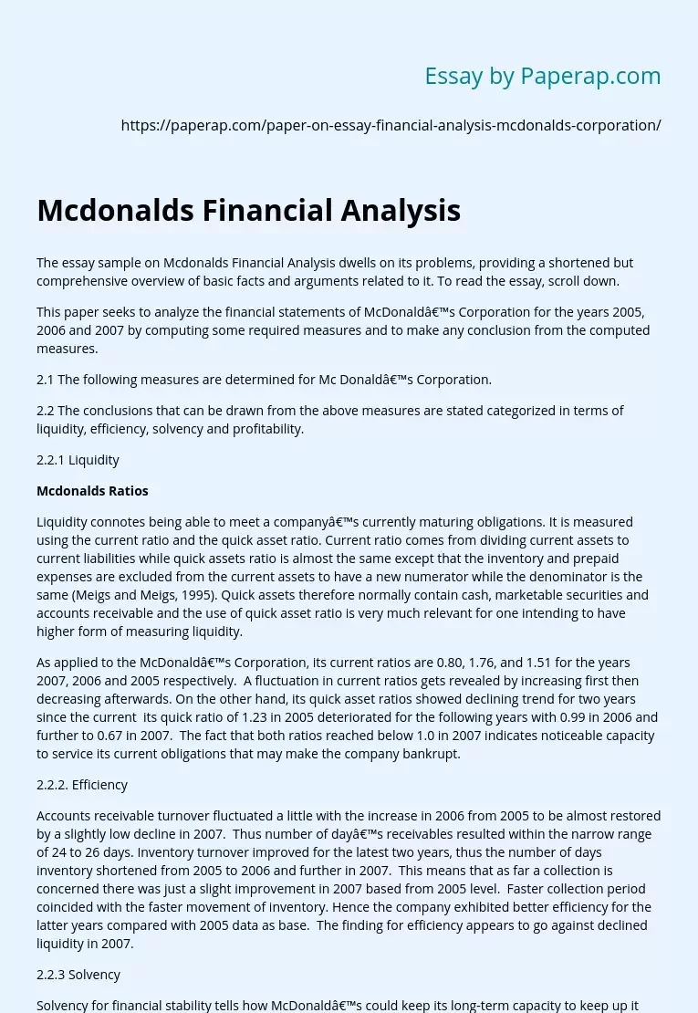 Mcdonalds Financial Analysis