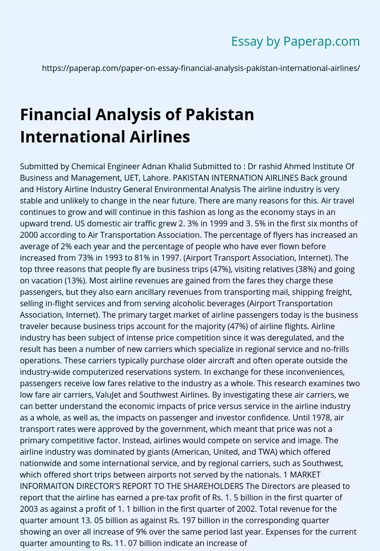 Financial Analysis of Pakistan International Airlines