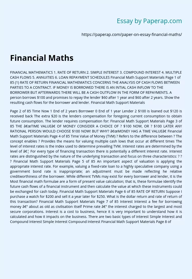 Financial Maths: Calculation of Interest
