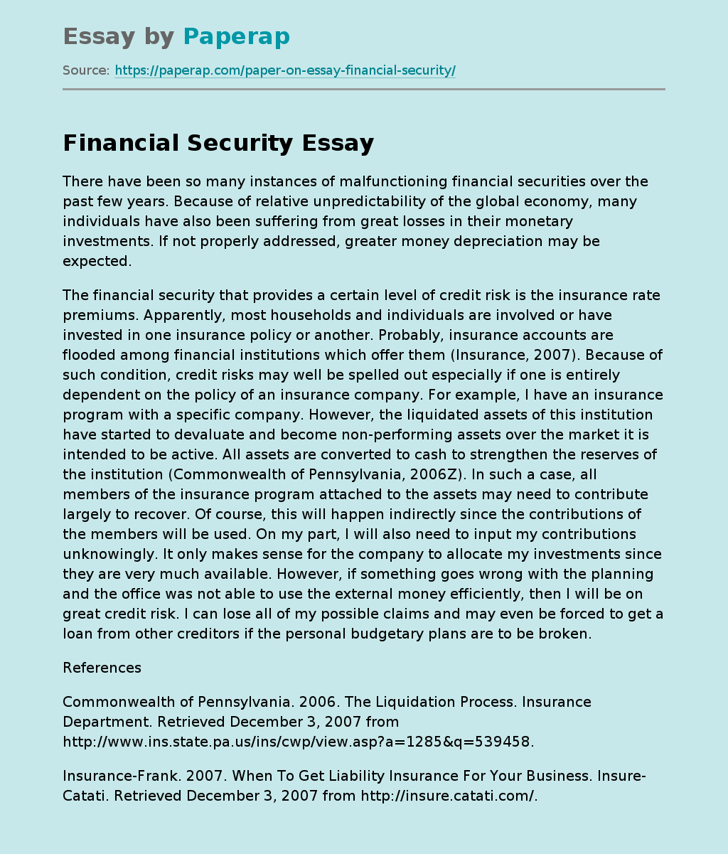 essay on financial security