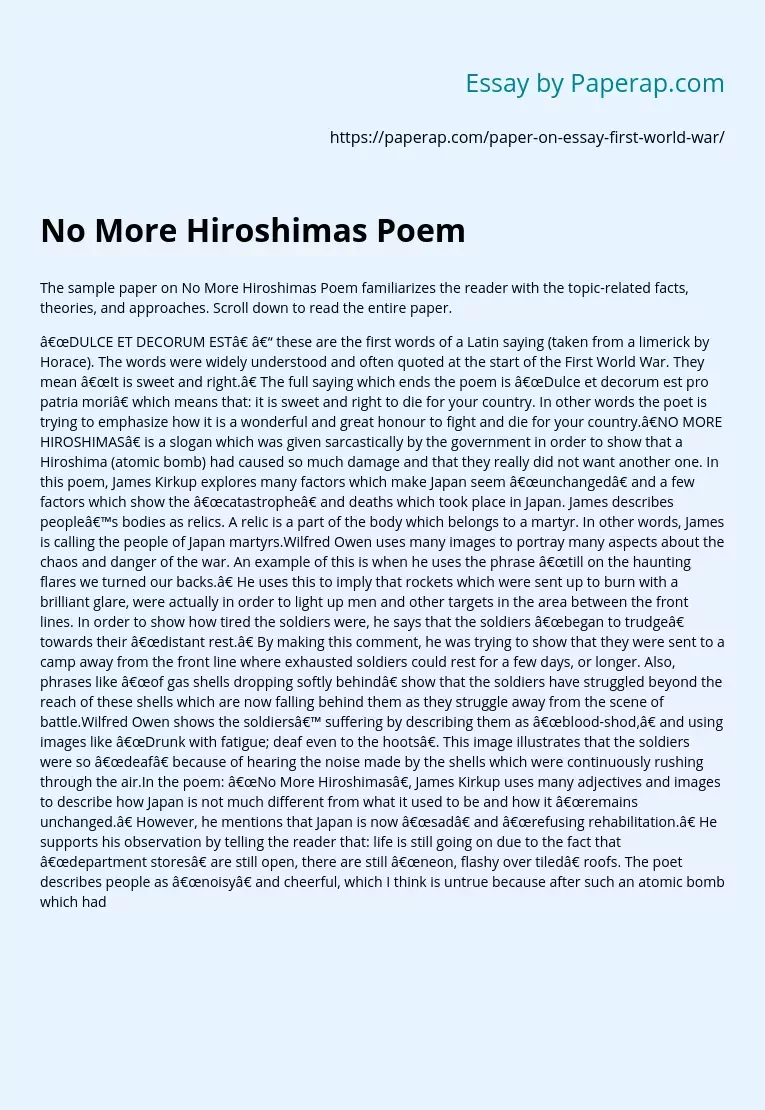 No More "Hiroshimas" Poem?