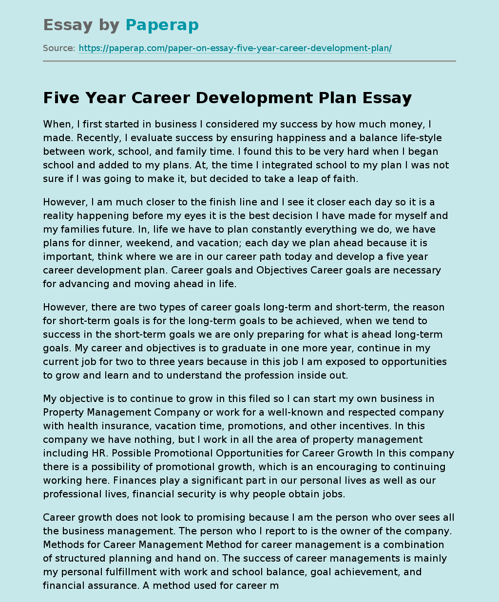 example of a career plan essay