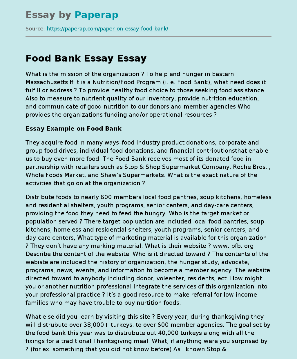 Food Bank Essay
