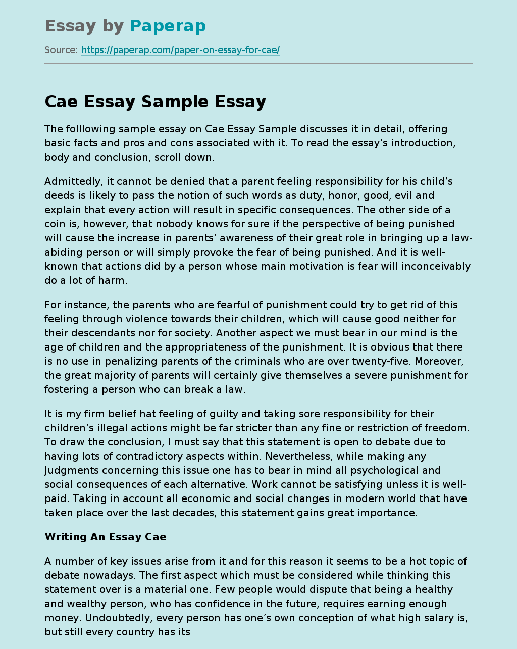 Cae Essay Sample